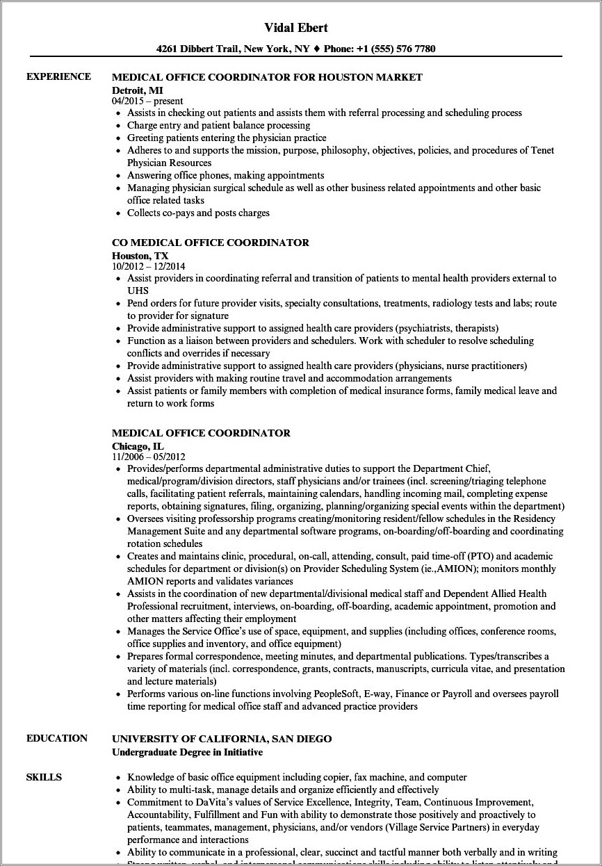 Examples Of Front Office Corridinator Resumes