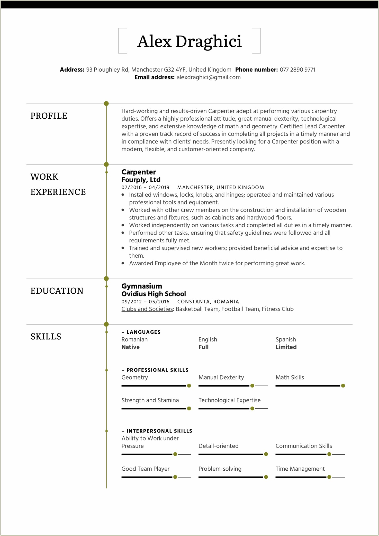 Examples Of Functional Lead Carpenter Resume