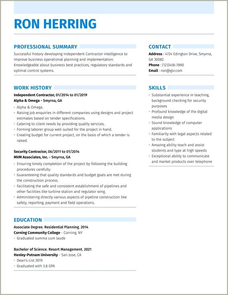 Examples Of Functional Residential Remodelor Resume