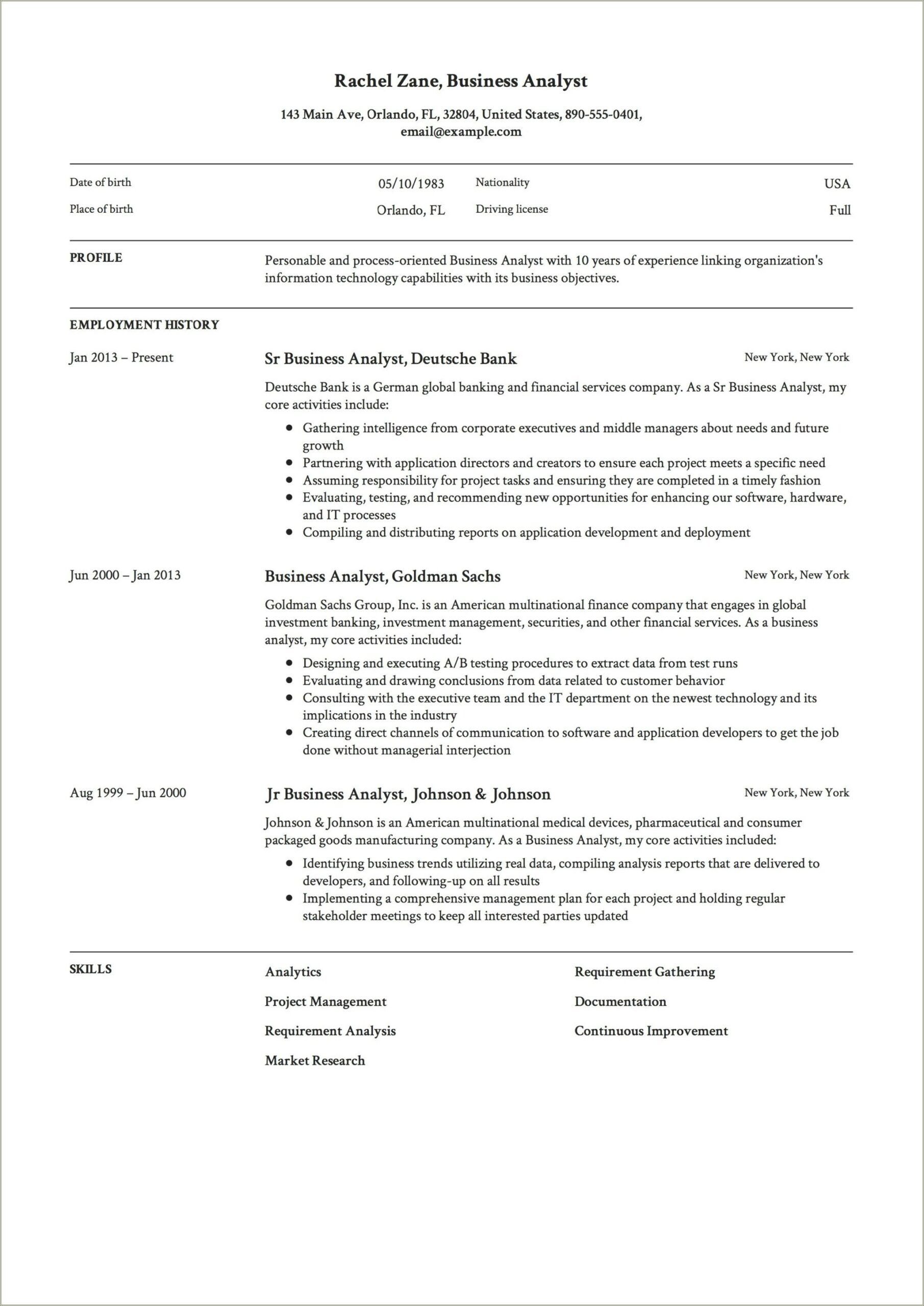 Examples Of Good Business Analyst Resumes
