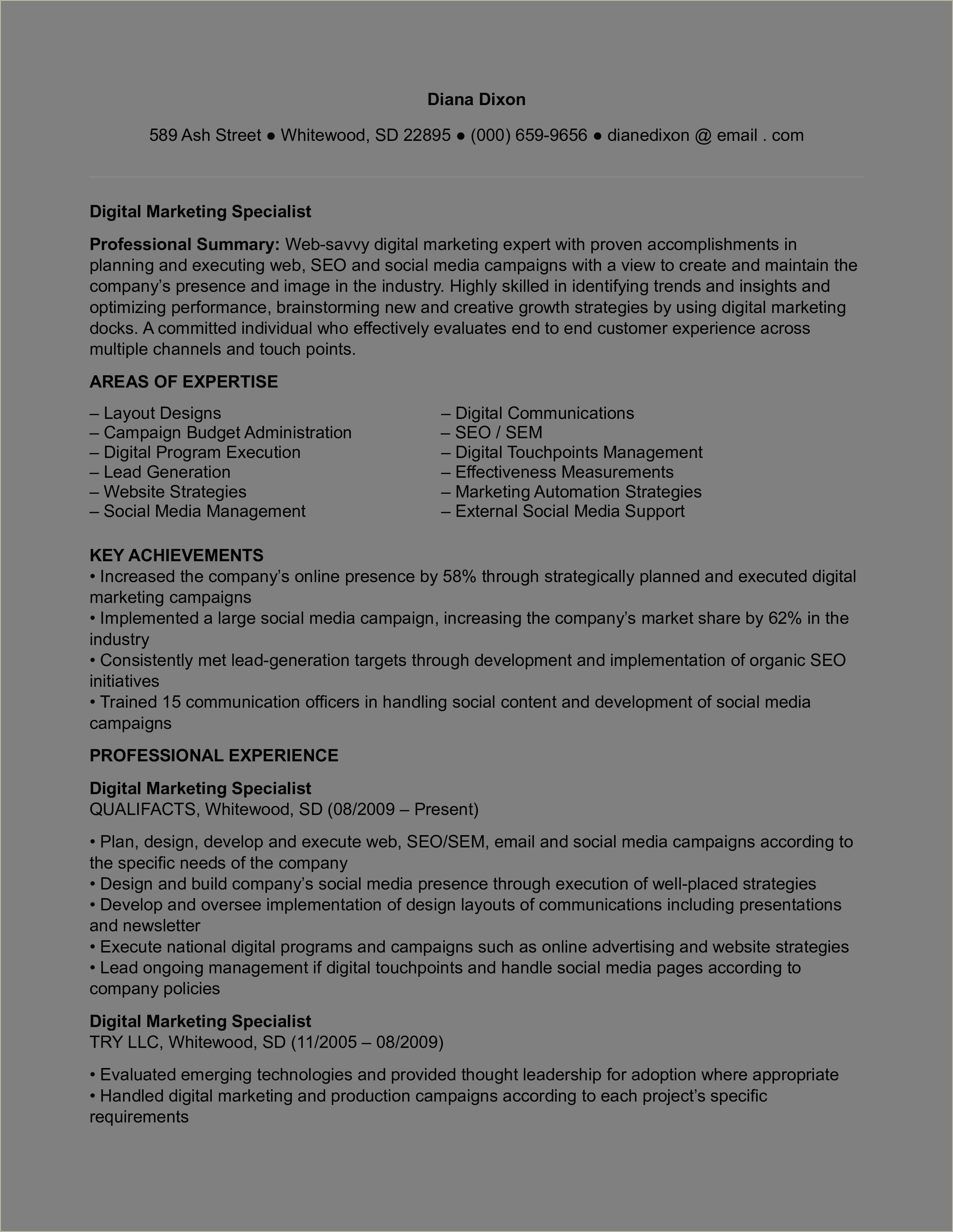 Examples Of Good Digital Marketing Resumes