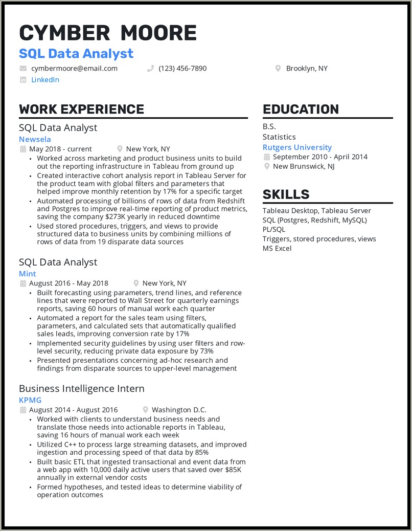 Examples Of Good Resumes For Data Analysts