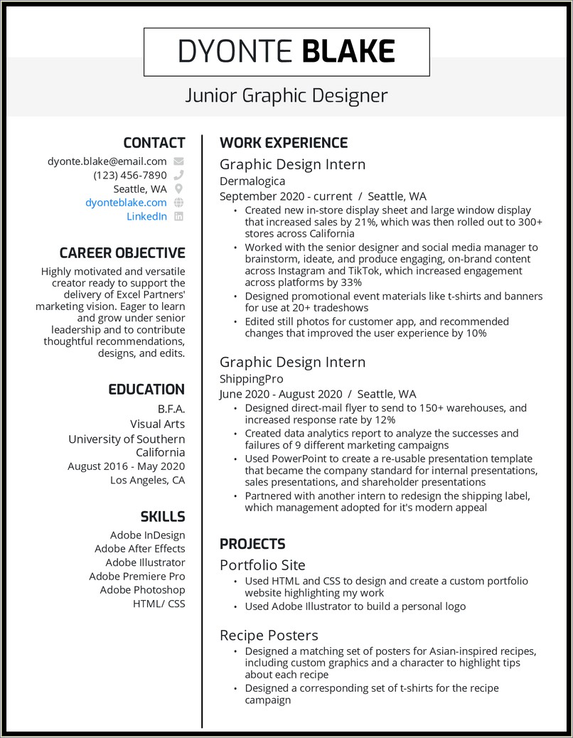 Examples Of Graphic Design Work To Send Resume