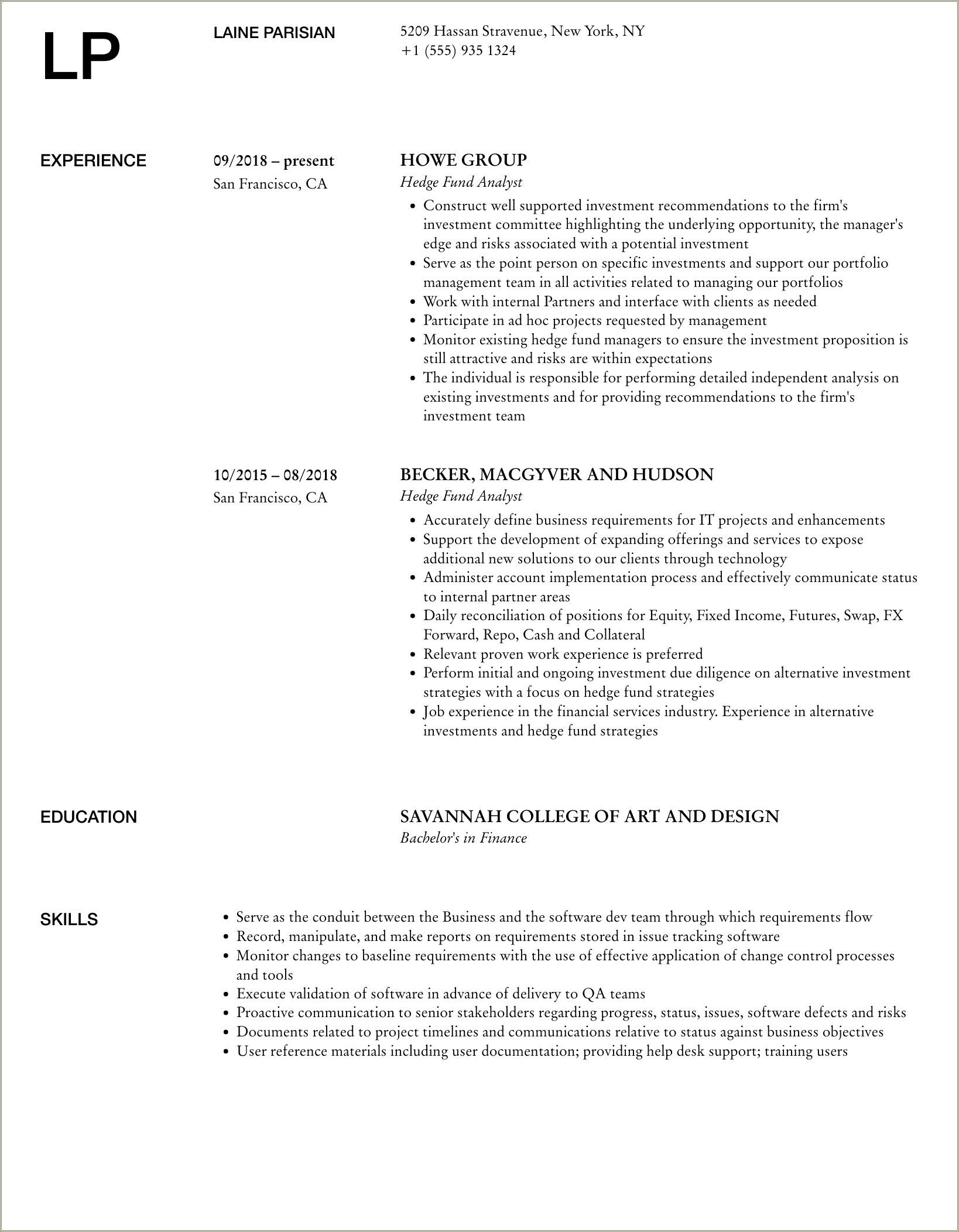 Examples Of Hedge Fund Attorney Resume