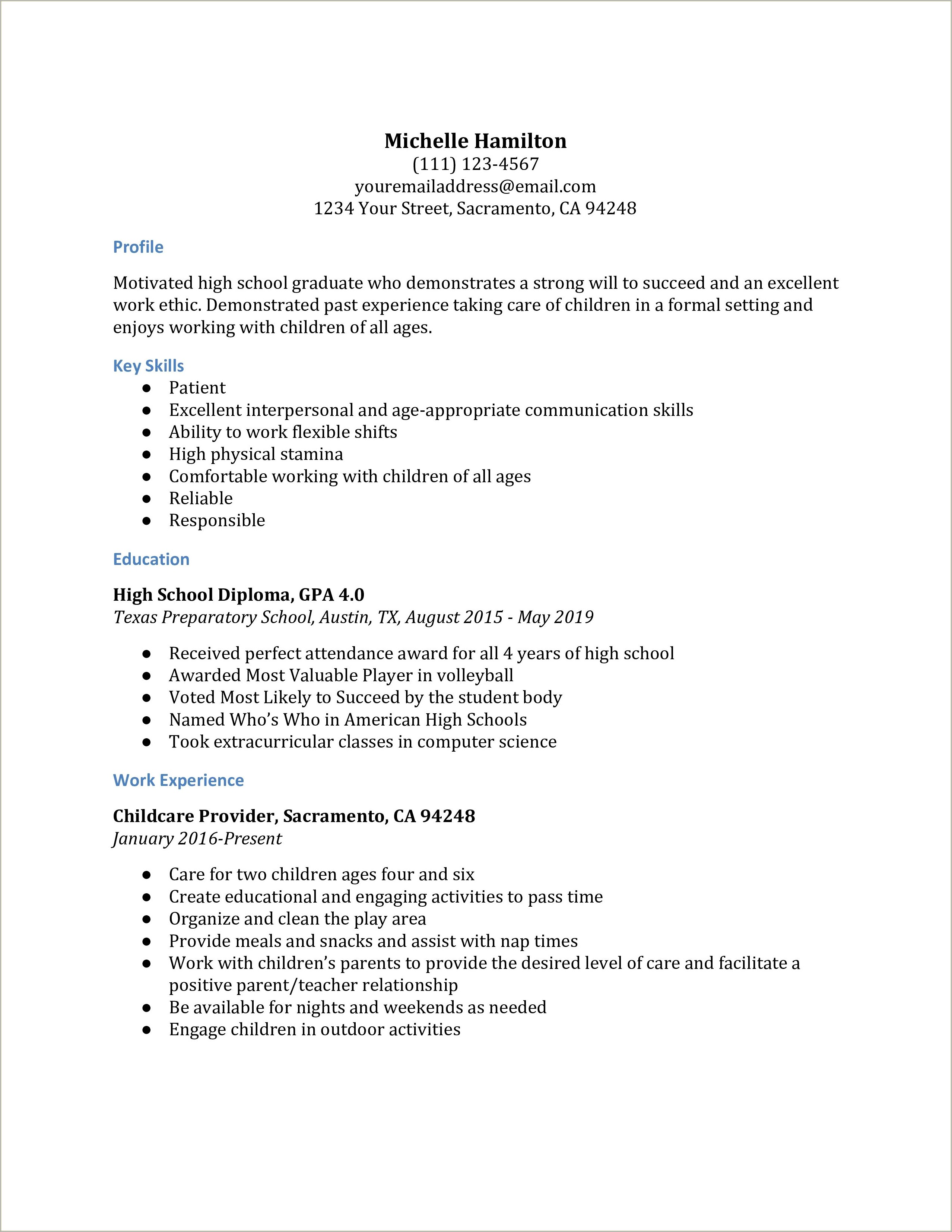 Examples Of High School Resumes With No Experience