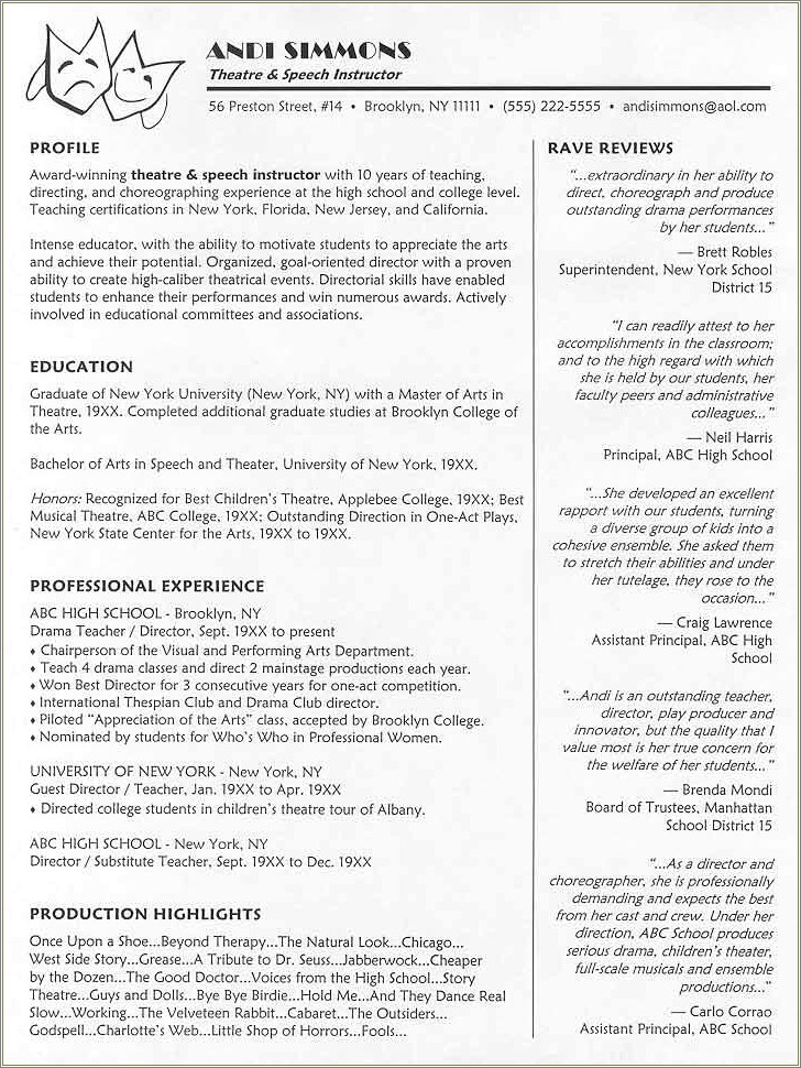 Examples Of Honors And Awards For Resume Professor