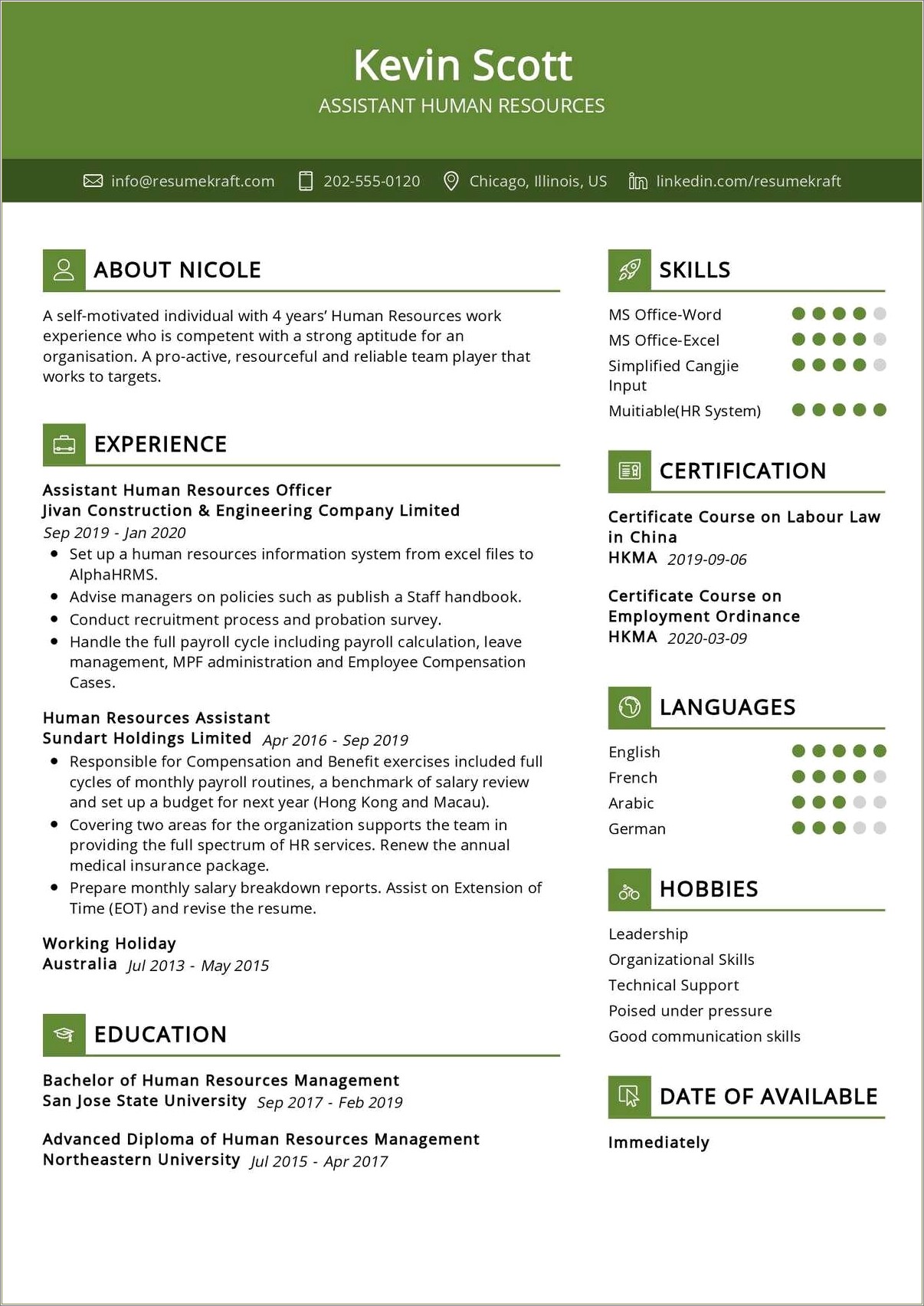 Examples Of Hr Resumes Entry Level