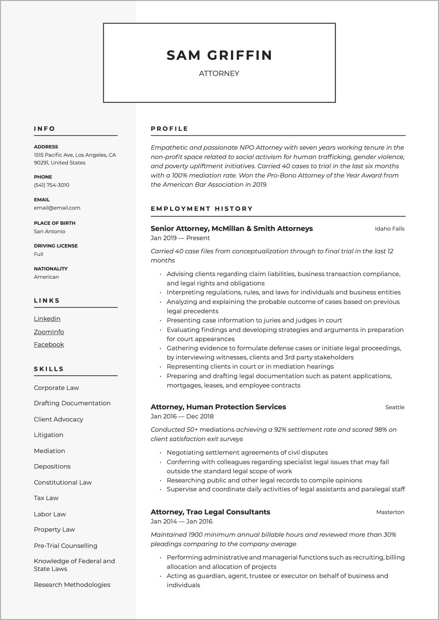 Examples Of Investment Advisor Attorney Resumes