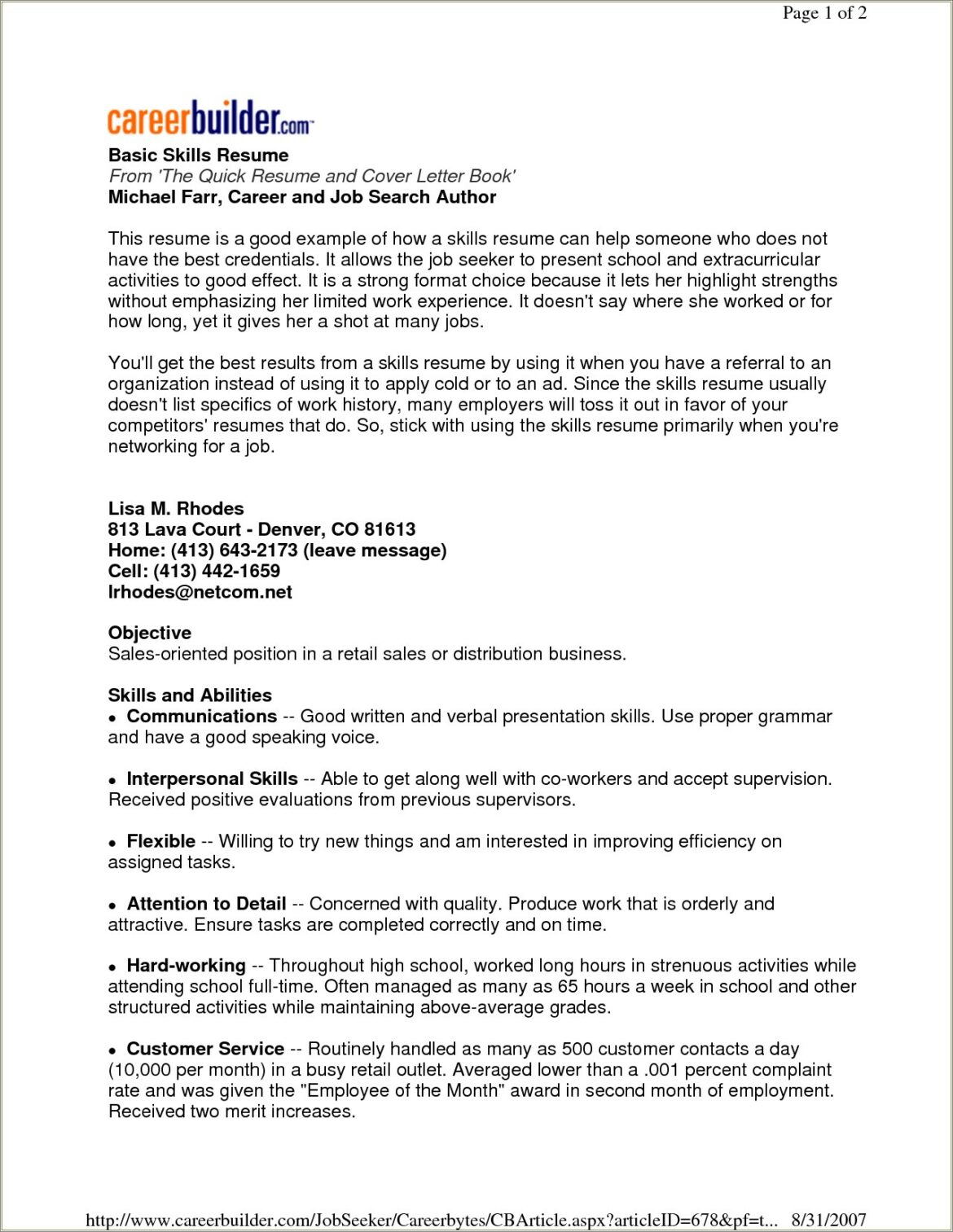 Examples Of Key Skills For Resumes