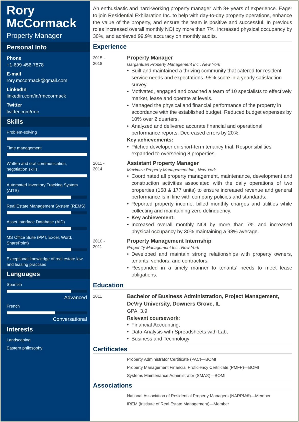 Examples Of Manager Of Business Administrator Resumes