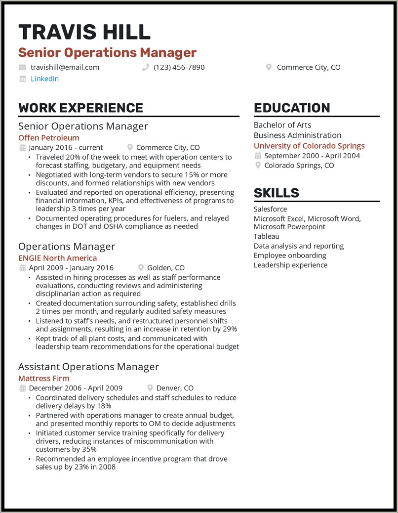 Examples Of Managerial Experience In A Resume
