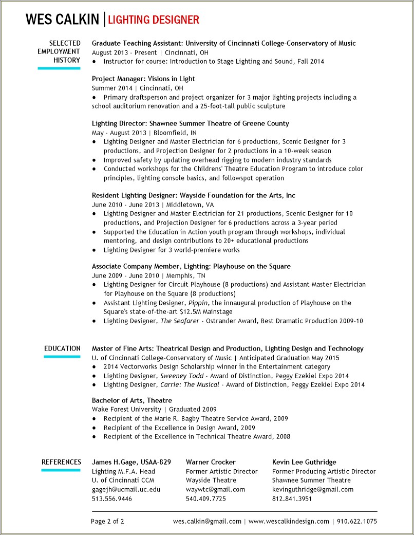 Examples Of Masters Degree Scenic Design Resume