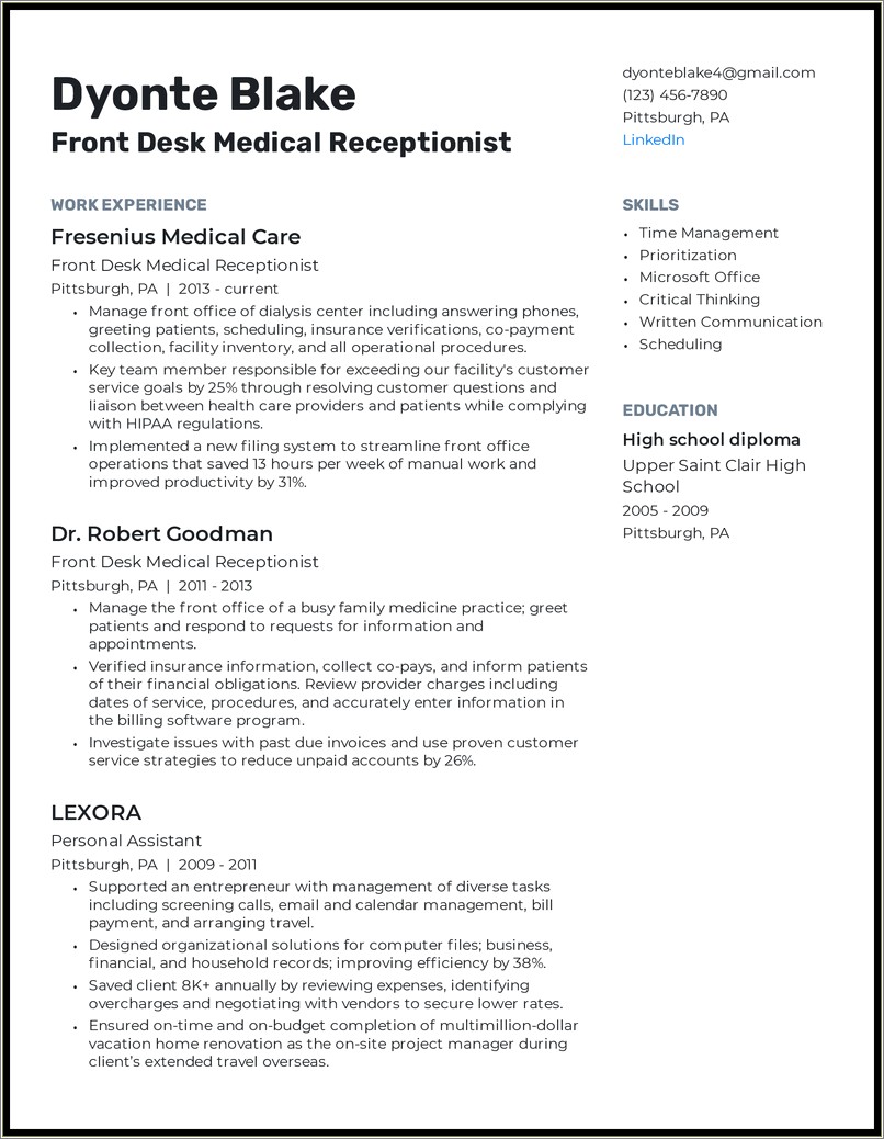 Examples Of Medical Front Desk Resume
