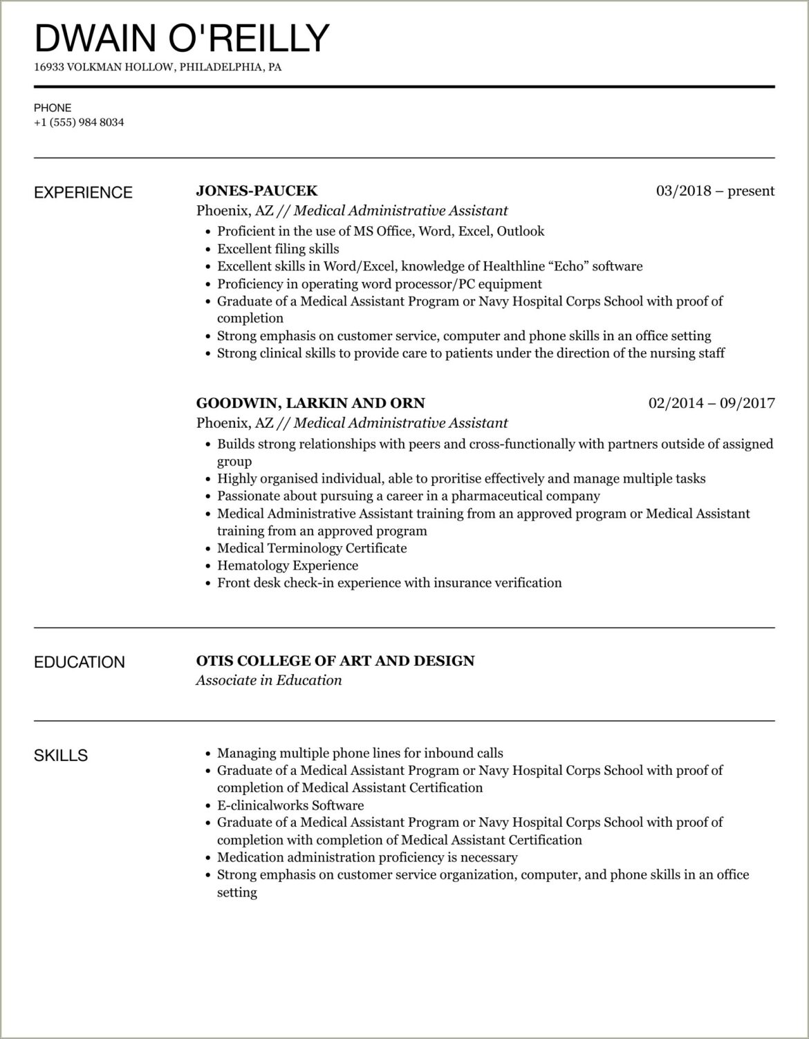 Examples Of Medical Office Assistant Resumes