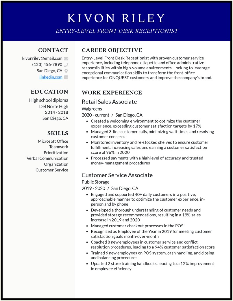 Examples Of Medical Office Receptionist Resume