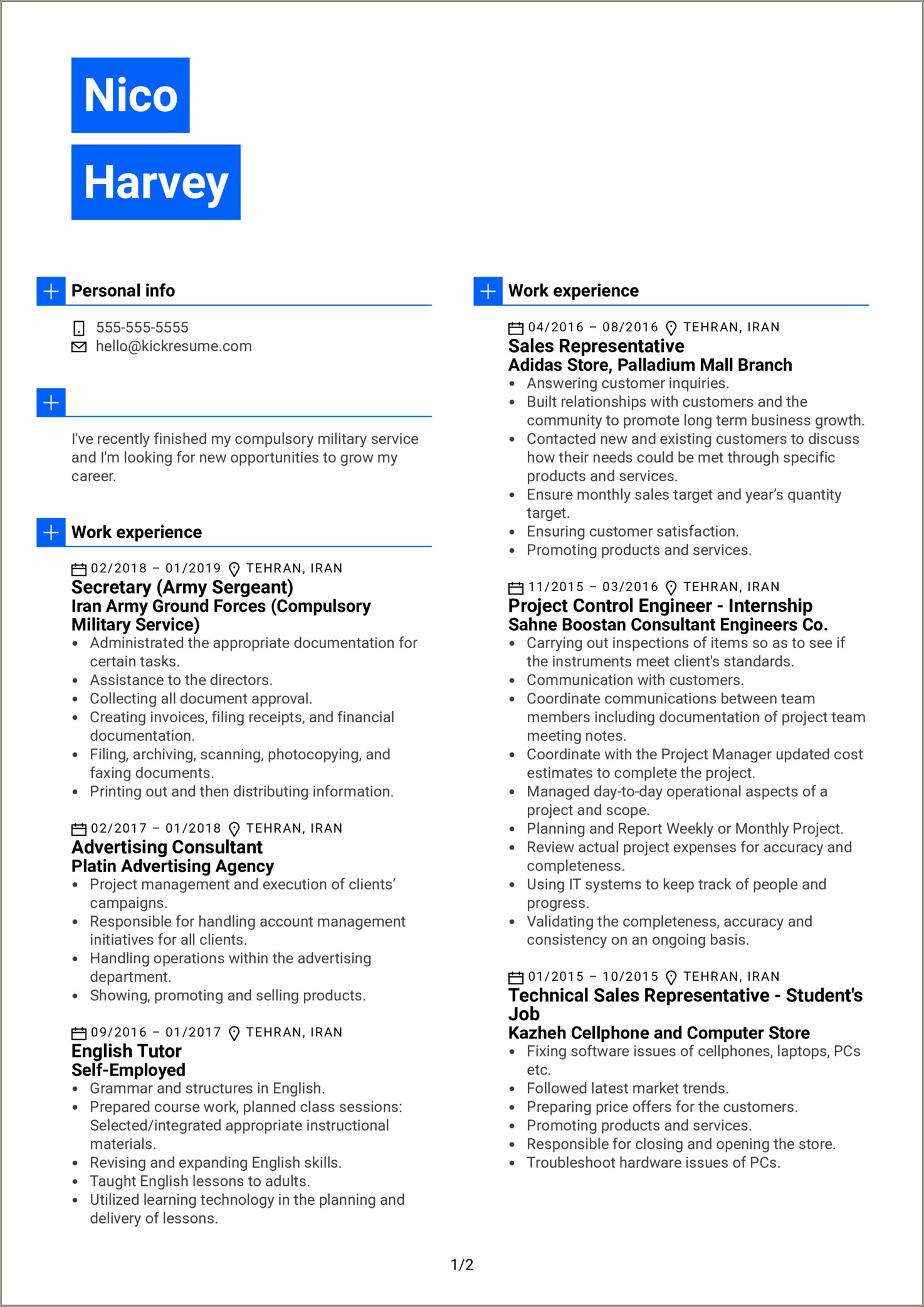 Examples Of Military Experience On Resumes