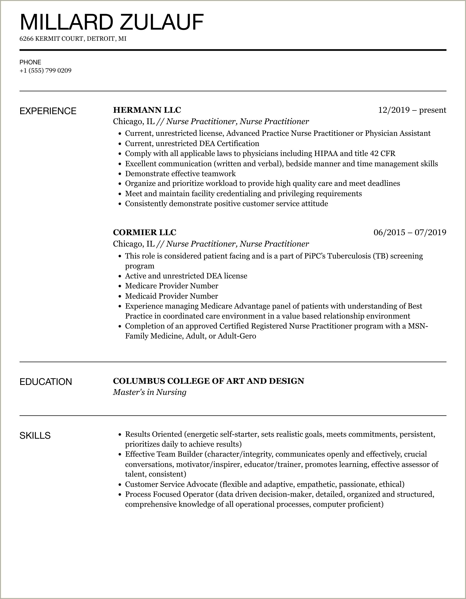 Examples Of Nurse Practitioner Resume With Intro