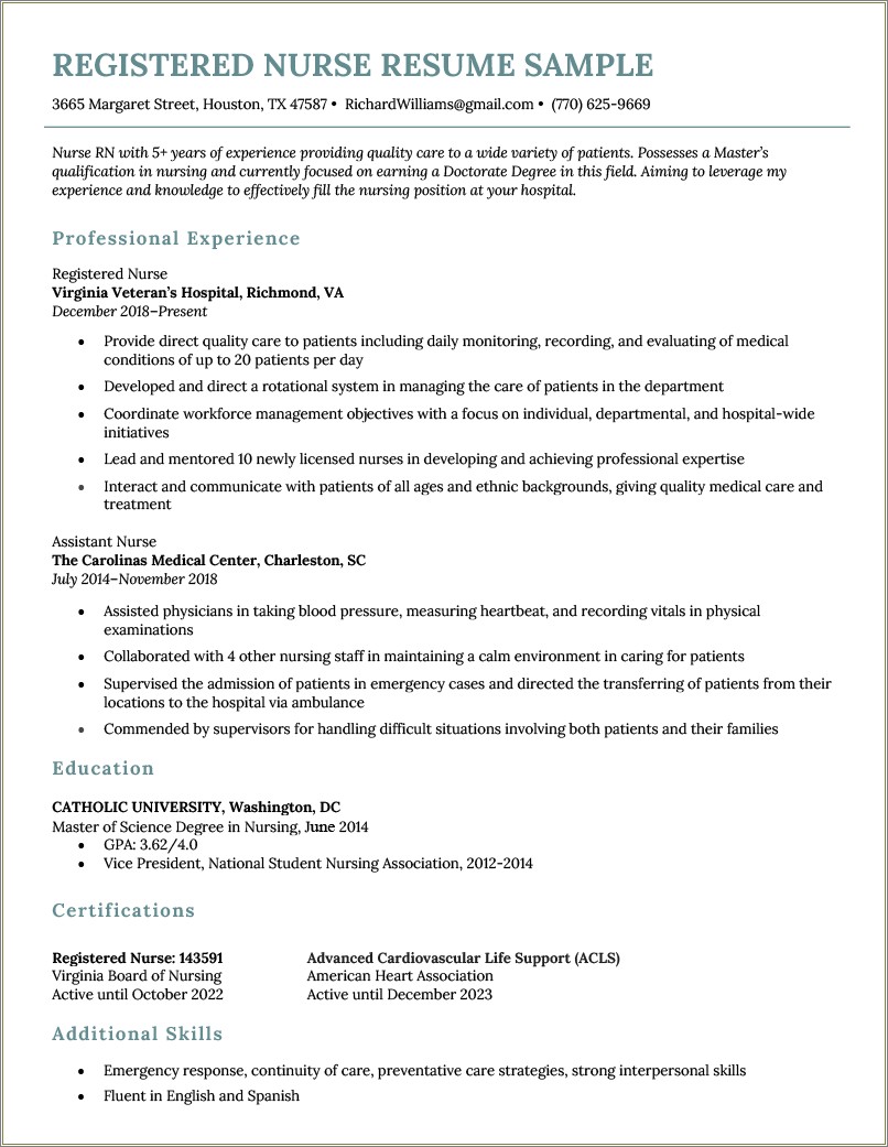 Examples Of Nursing Career Objectives For Resume