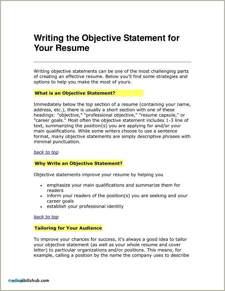Examples Of Objective Goals For Resume