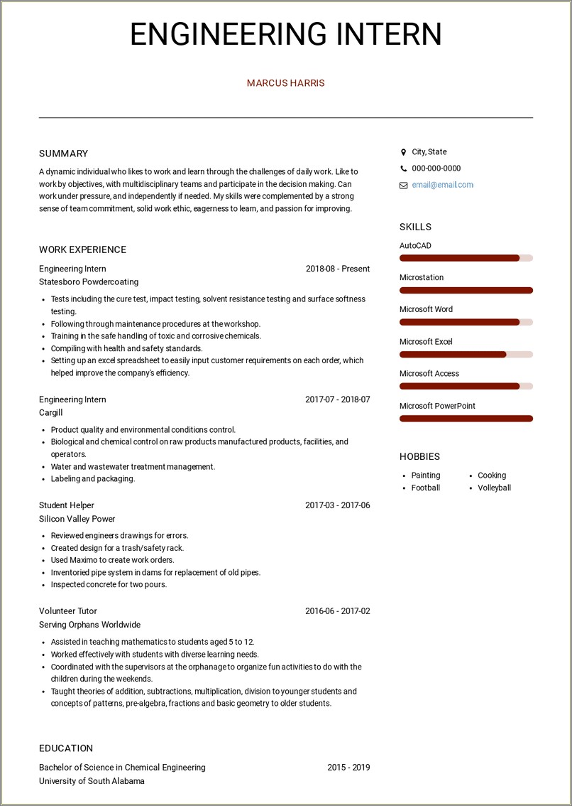 Examples Of Objective In Resume For Internship