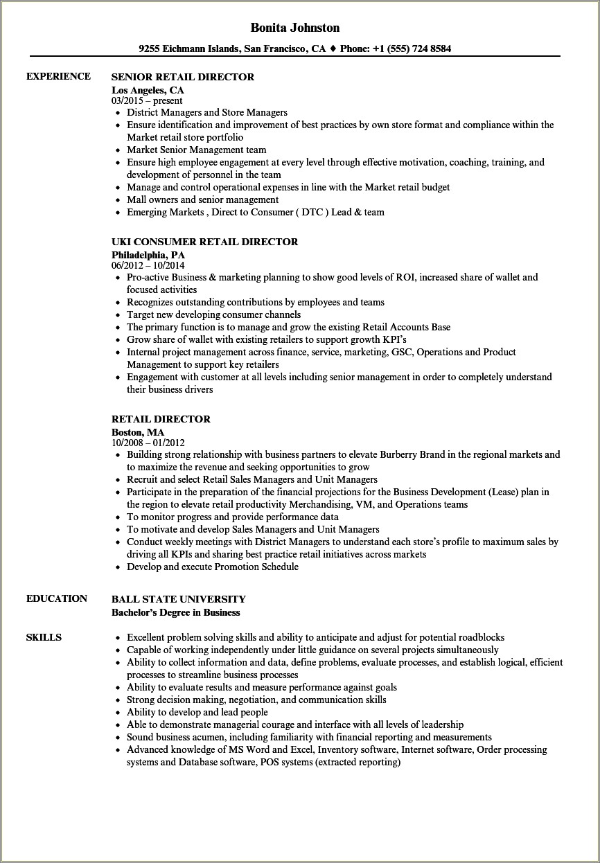 Examples Of Objectives For A Retail Resume