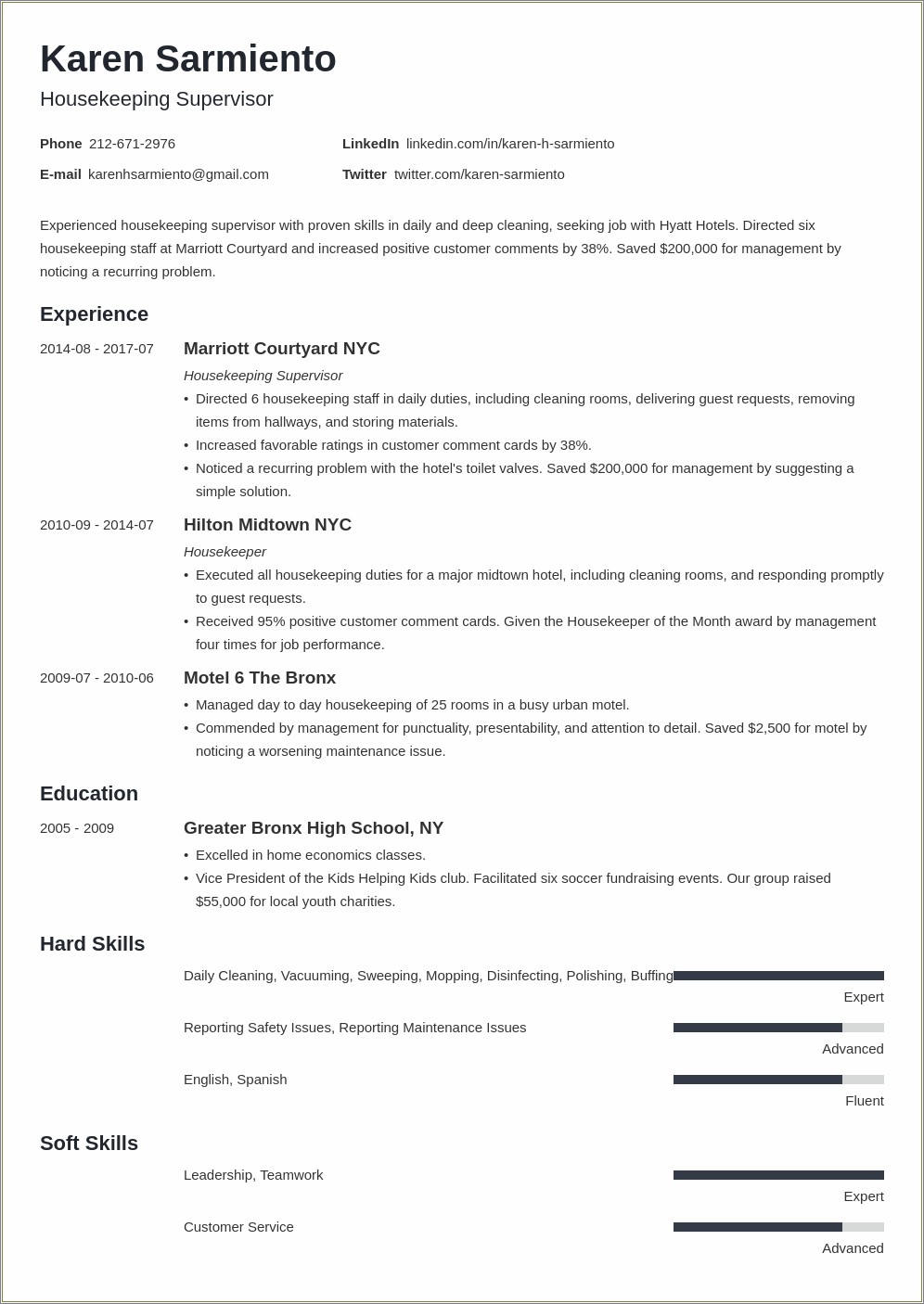 Examples Of Objectives For Housekeeping Resumes
