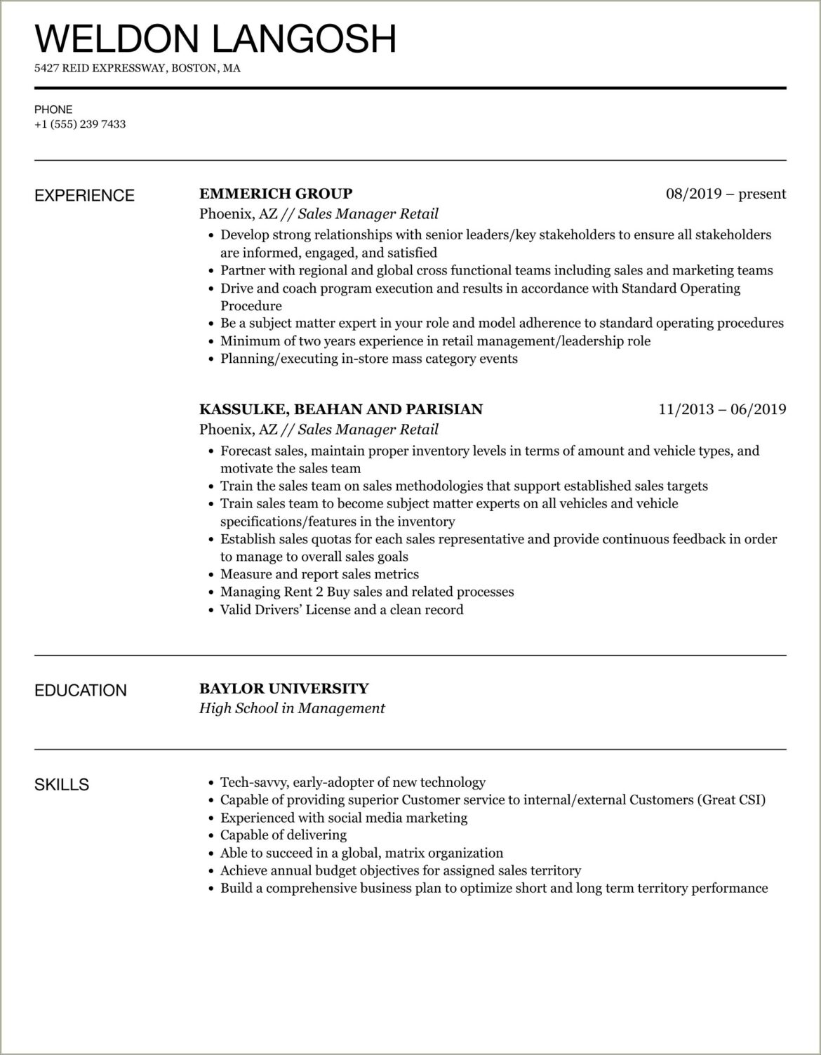 Examples Of Objectives For Retail Resumes