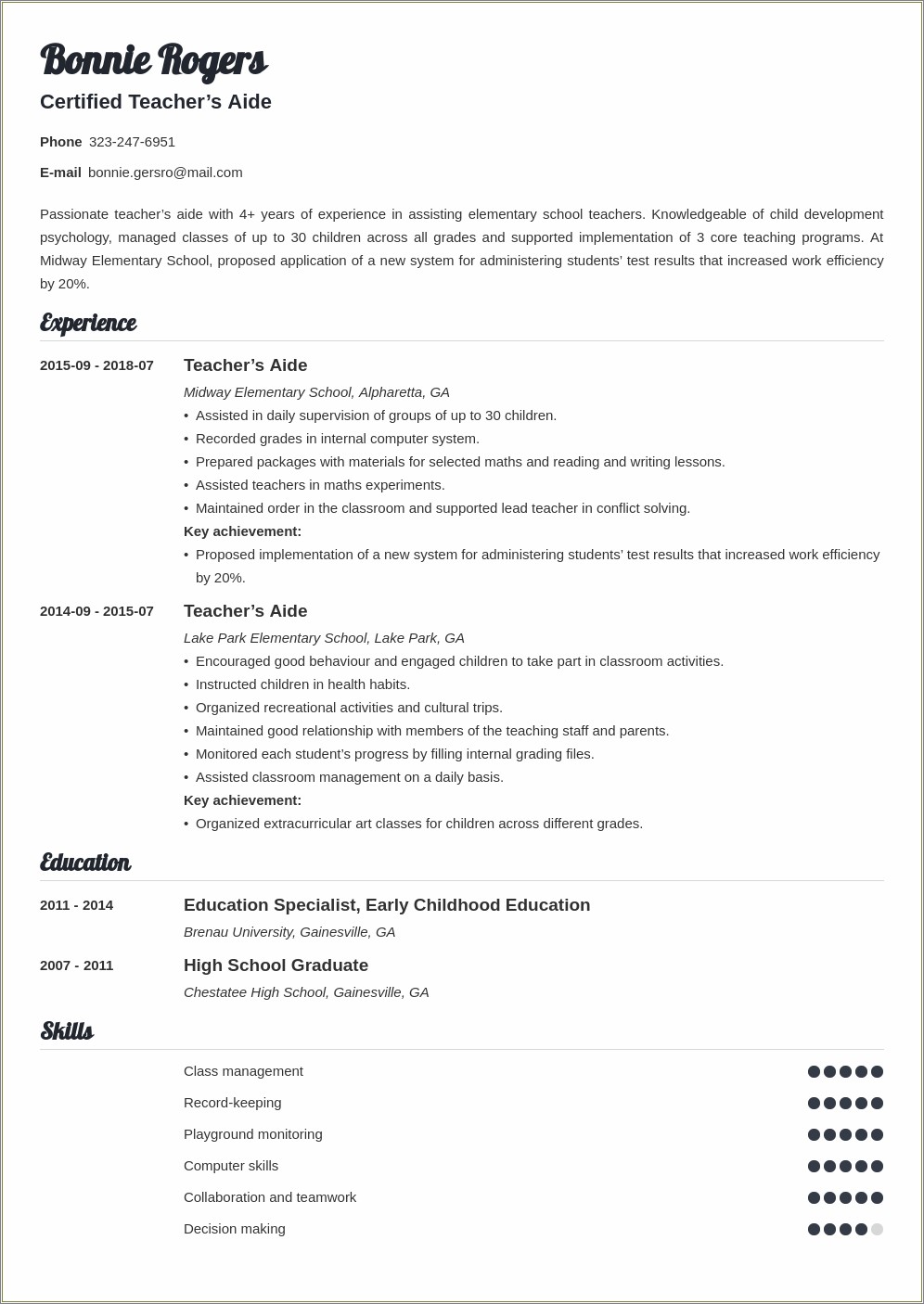 Examples Of Objectives For Teacher Aid Resume