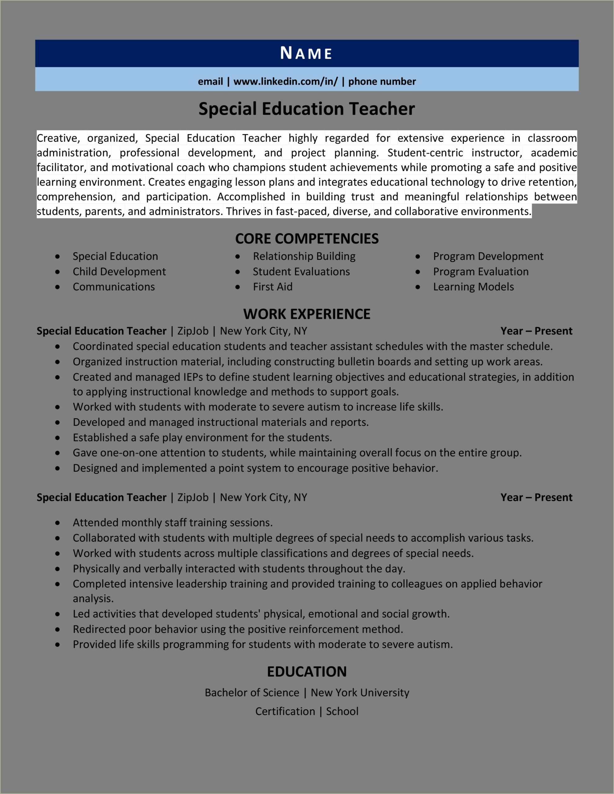 Examples Of Objectives For Teaching Resume