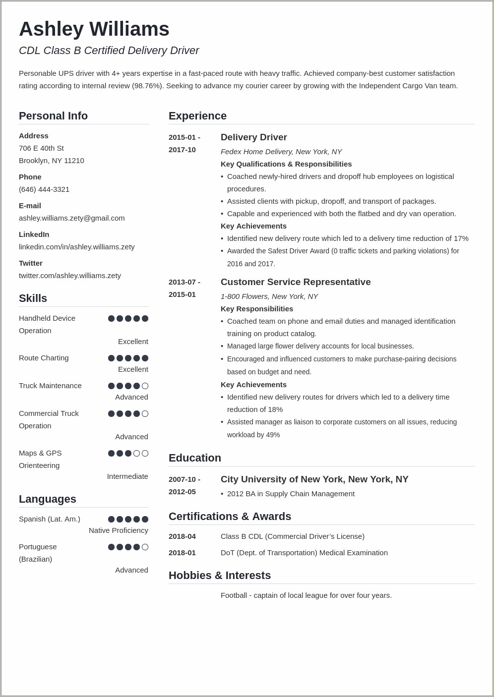 Examples Of Objectives In Resume For Driver