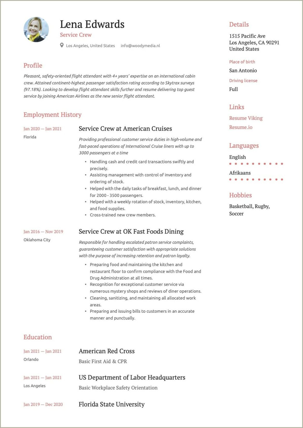 Examples Of Objectives In Resume For Service Crew