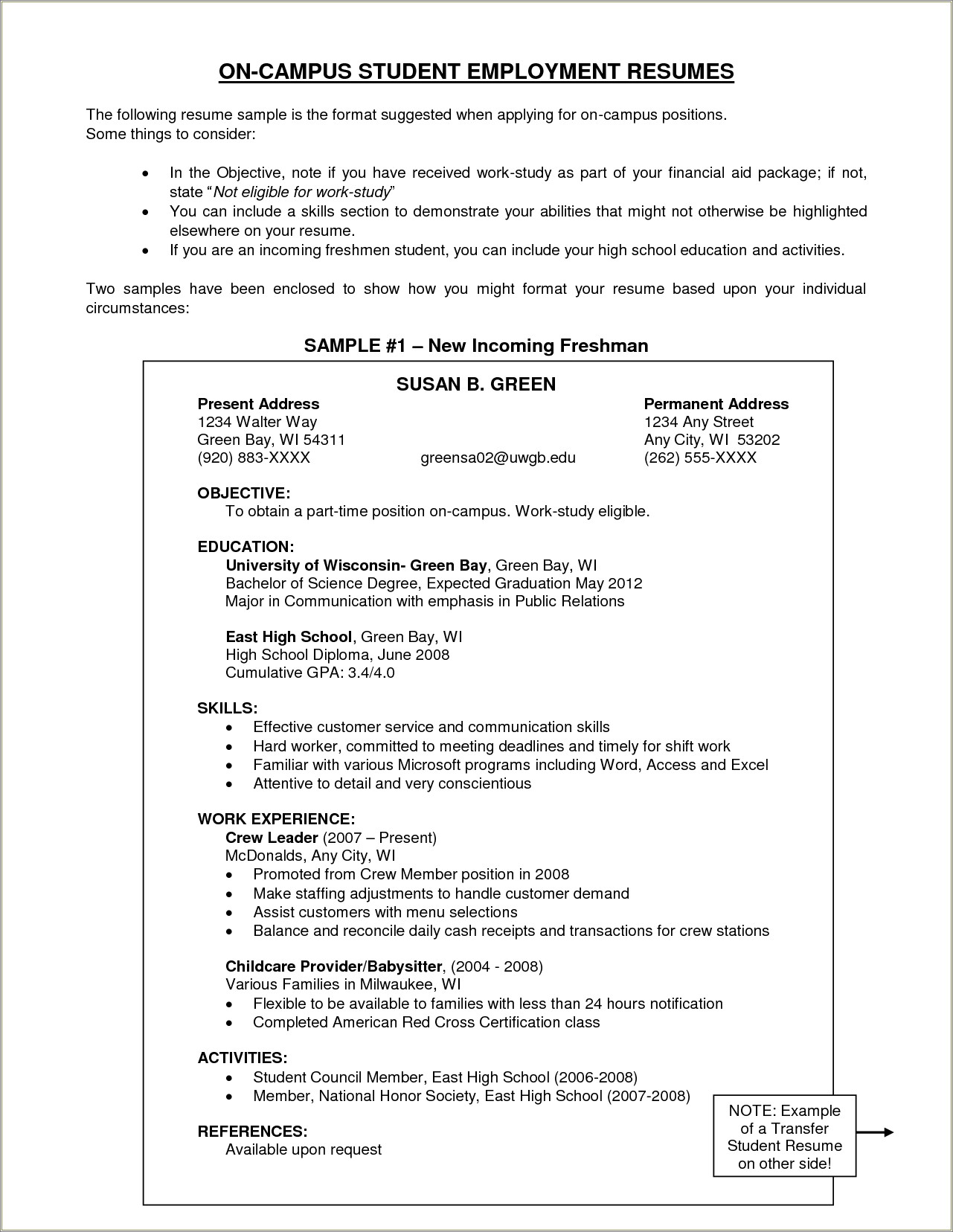 Examples Of Objectives On Resumes For Highschool Students