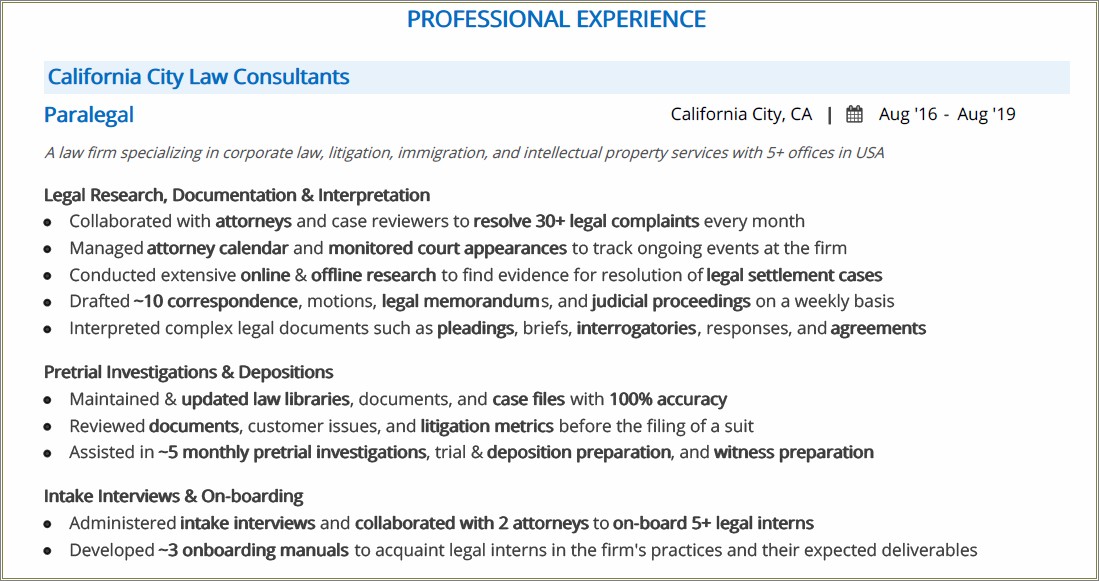 Examples Of Paralegal Resumes Entry Level