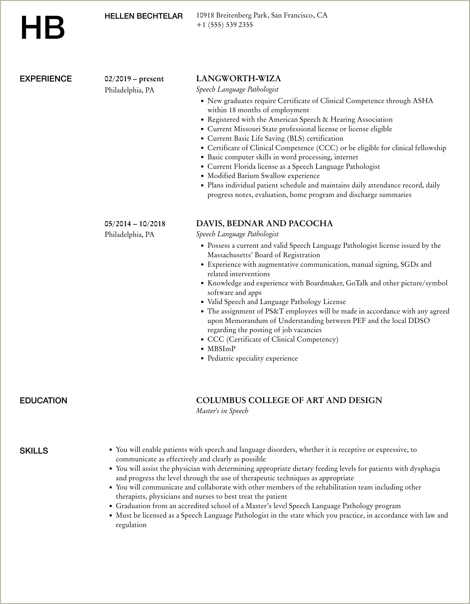 Examples Of Per Diem Slp Resume