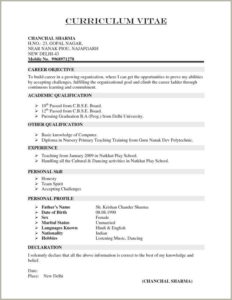 Examples Of Personal Profiles On Resumes For Teachers