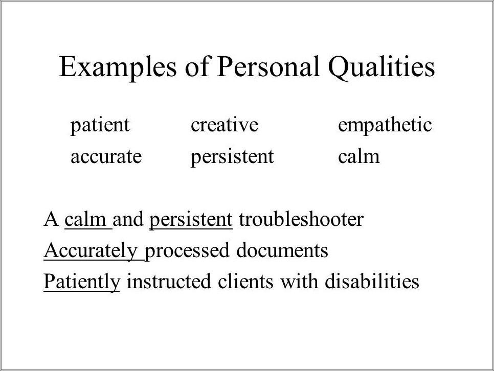 Examples Of Personal Qualities For Resume