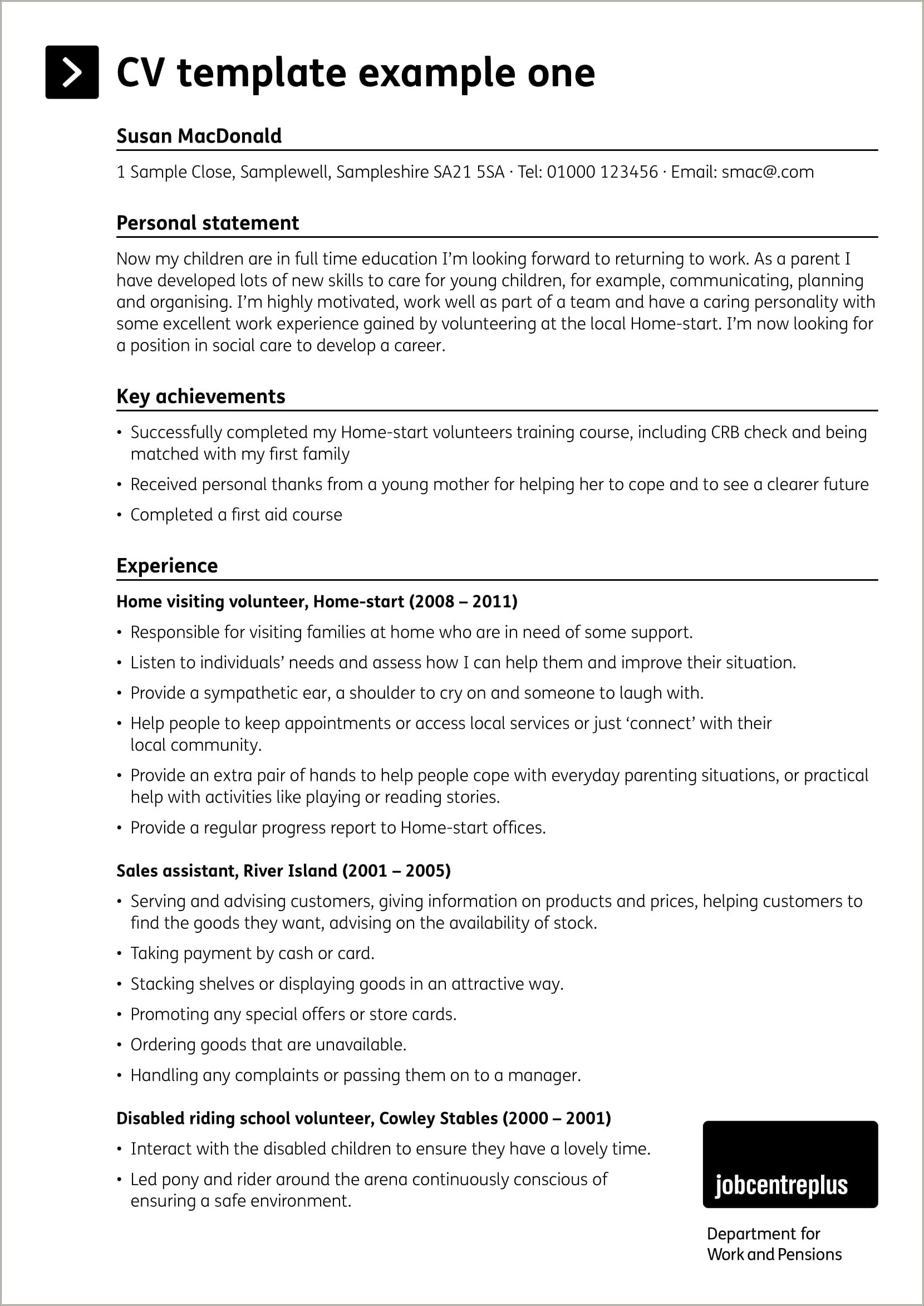 Examples Of Personal Statements For A Resume