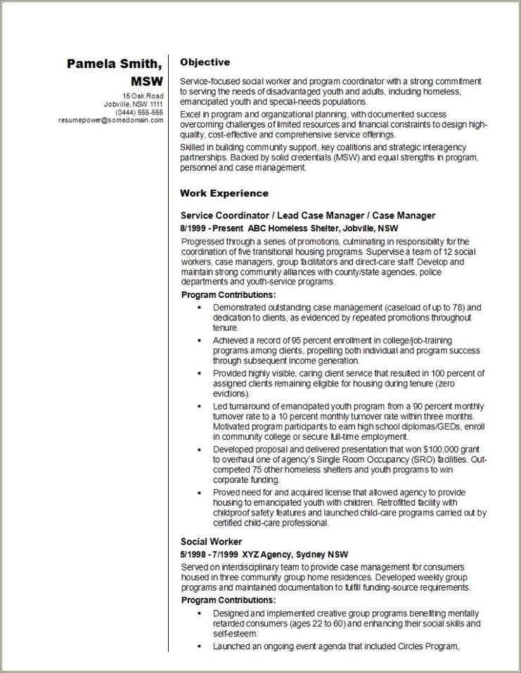 Examples Of Professional Resumes For Social Workers