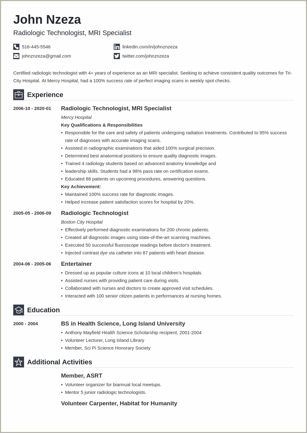Examples Of Professional Summary For Radiology Resume