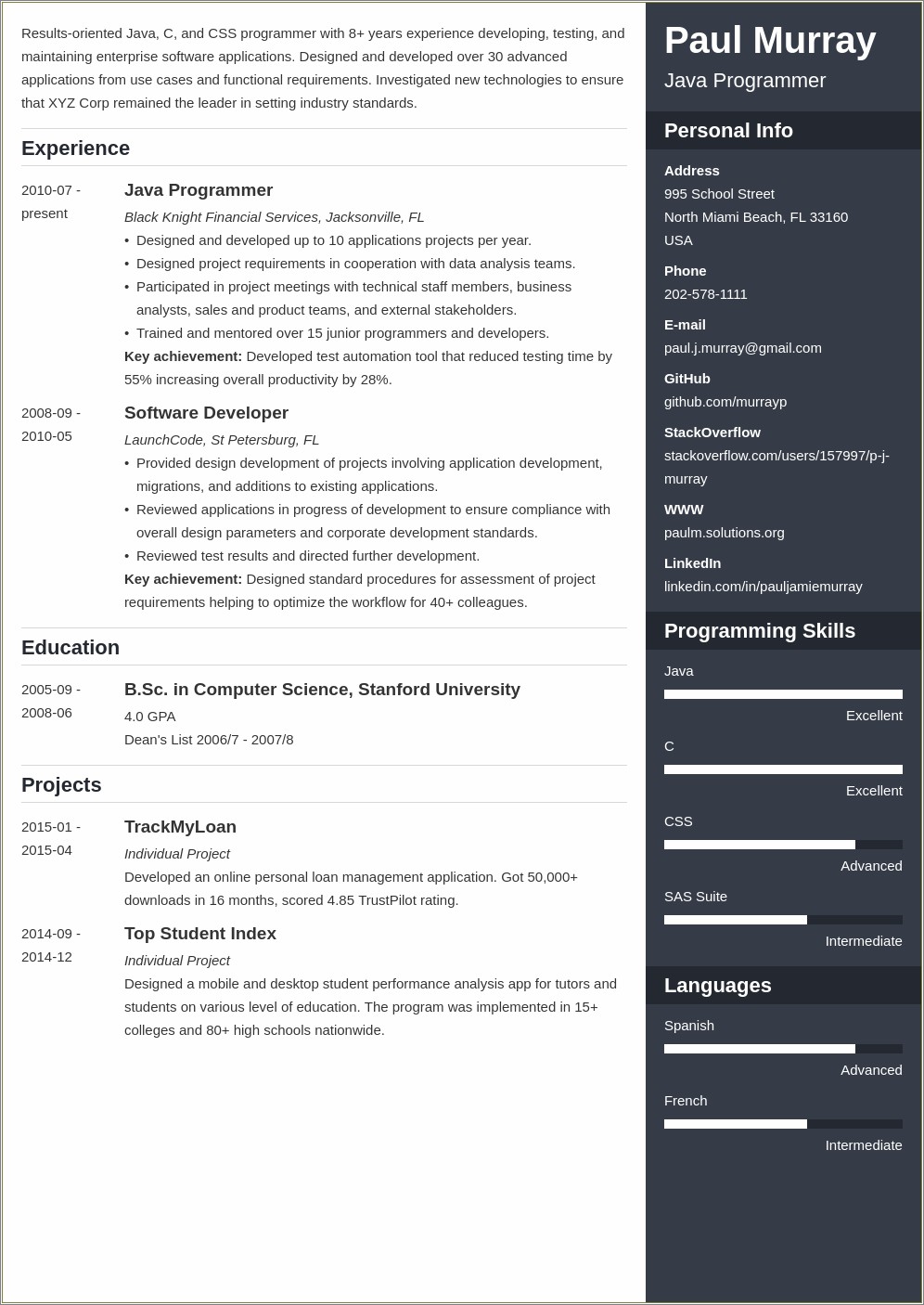 Examples Of Programming Projects For Resumes