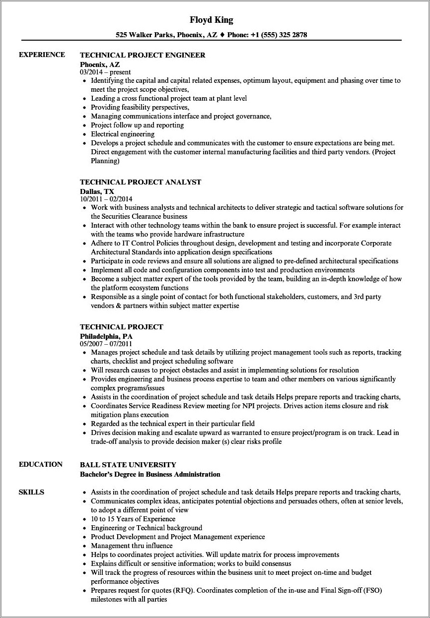 Examples Of Projects To Put On Resume