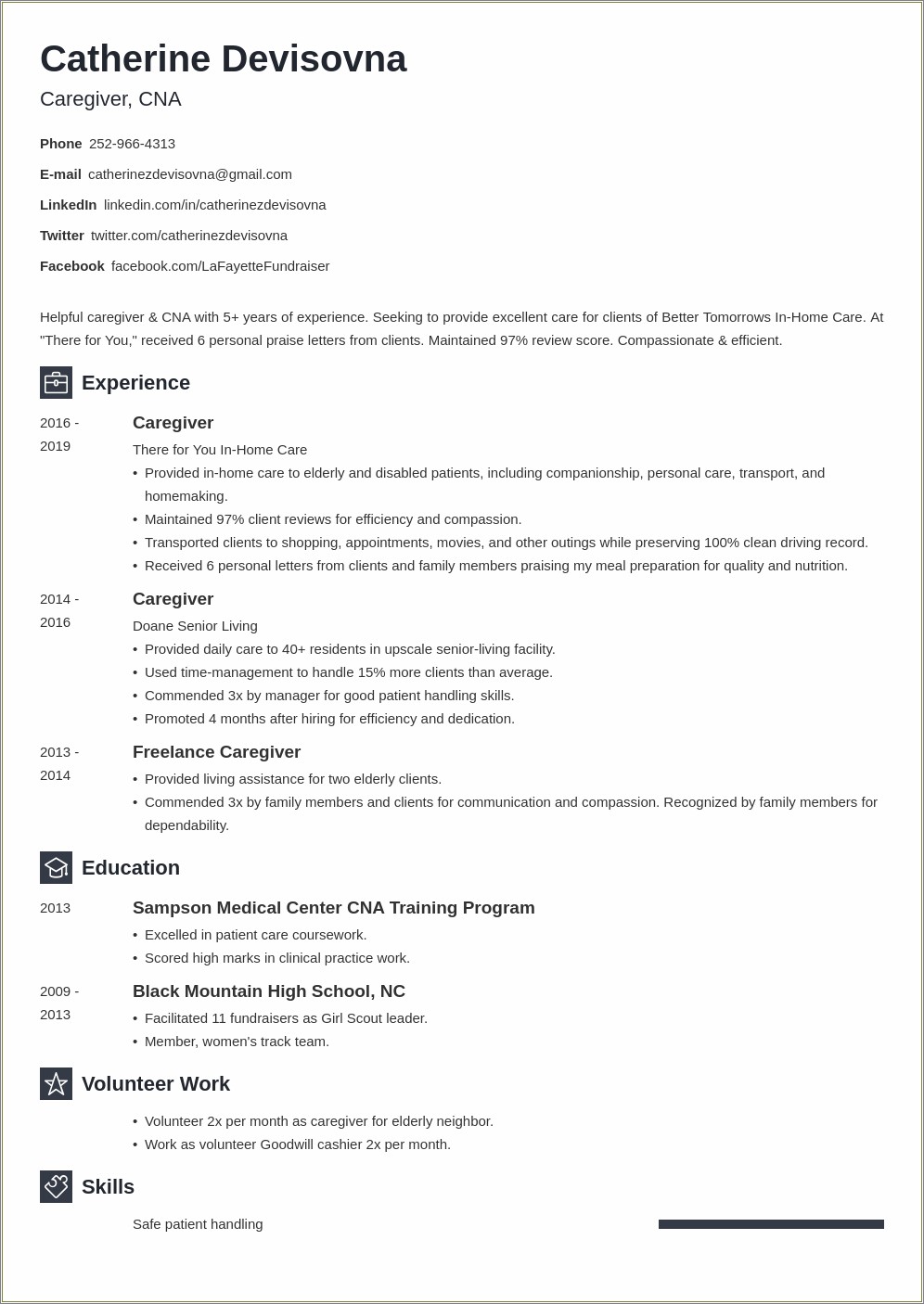 Examples Of Resume As A Caregiver