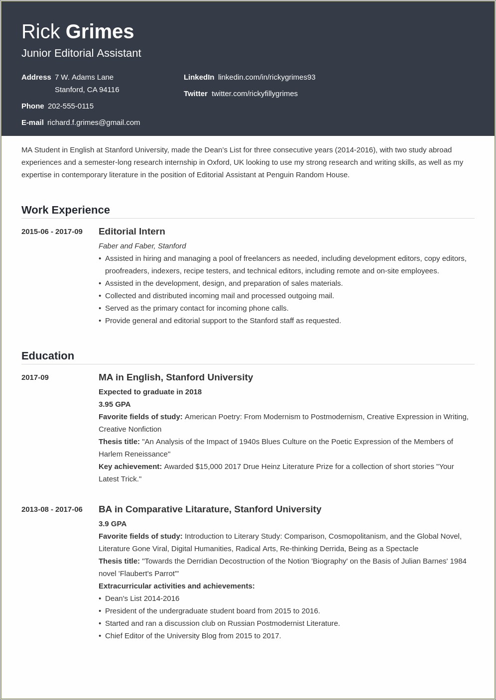Examples Of Resume Career Summary For New Graduates