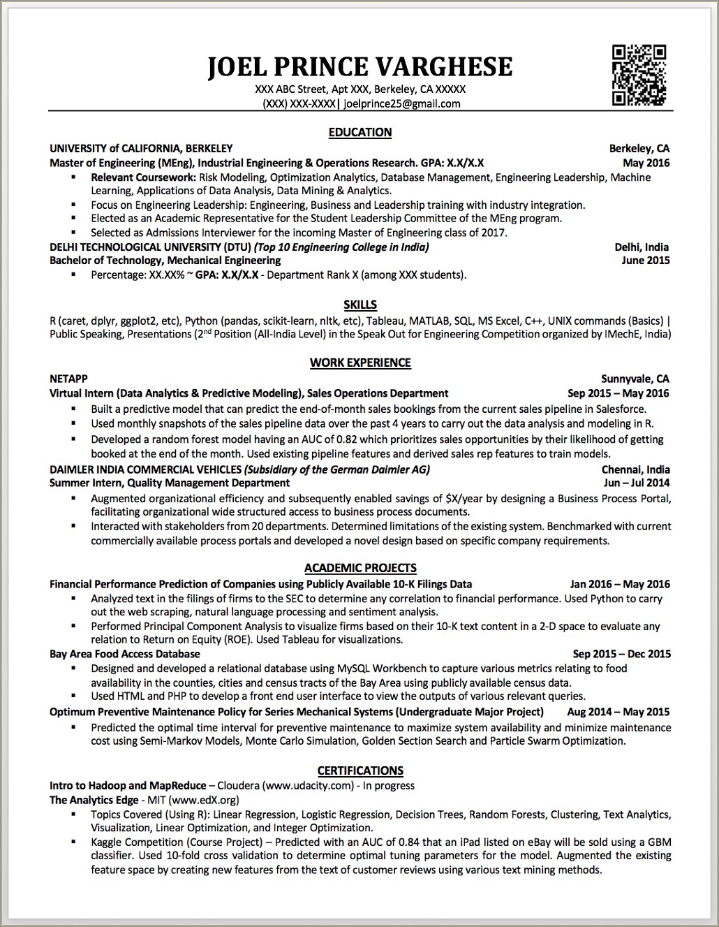 Examples Of Resume For Doctoral Students