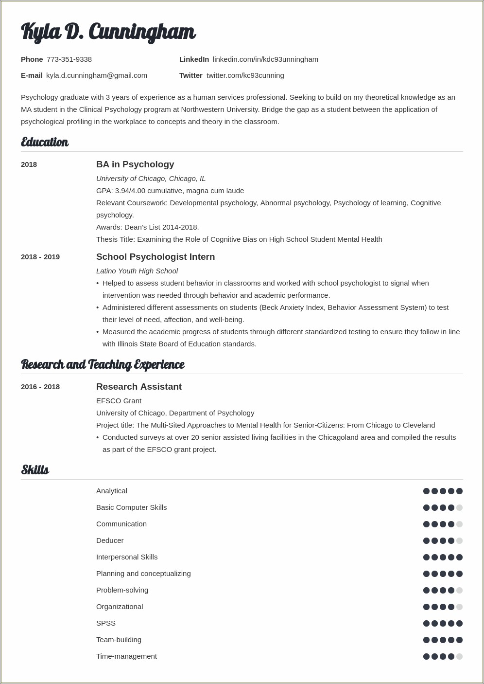 Examples Of Resume For Graduate Student