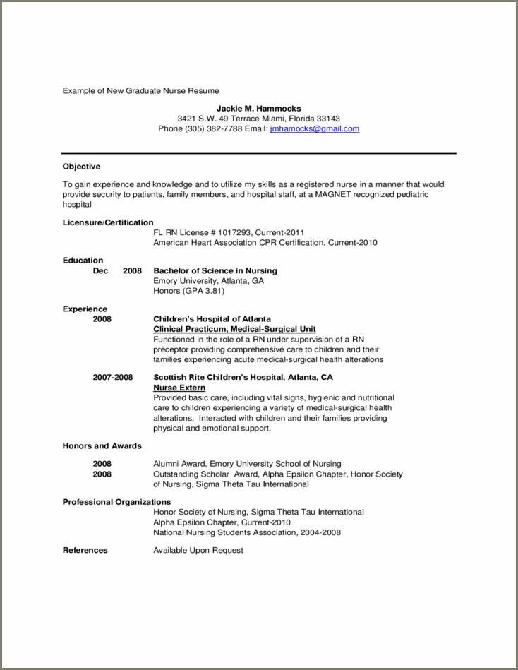 Examples Of Resume For New Graduate Rn