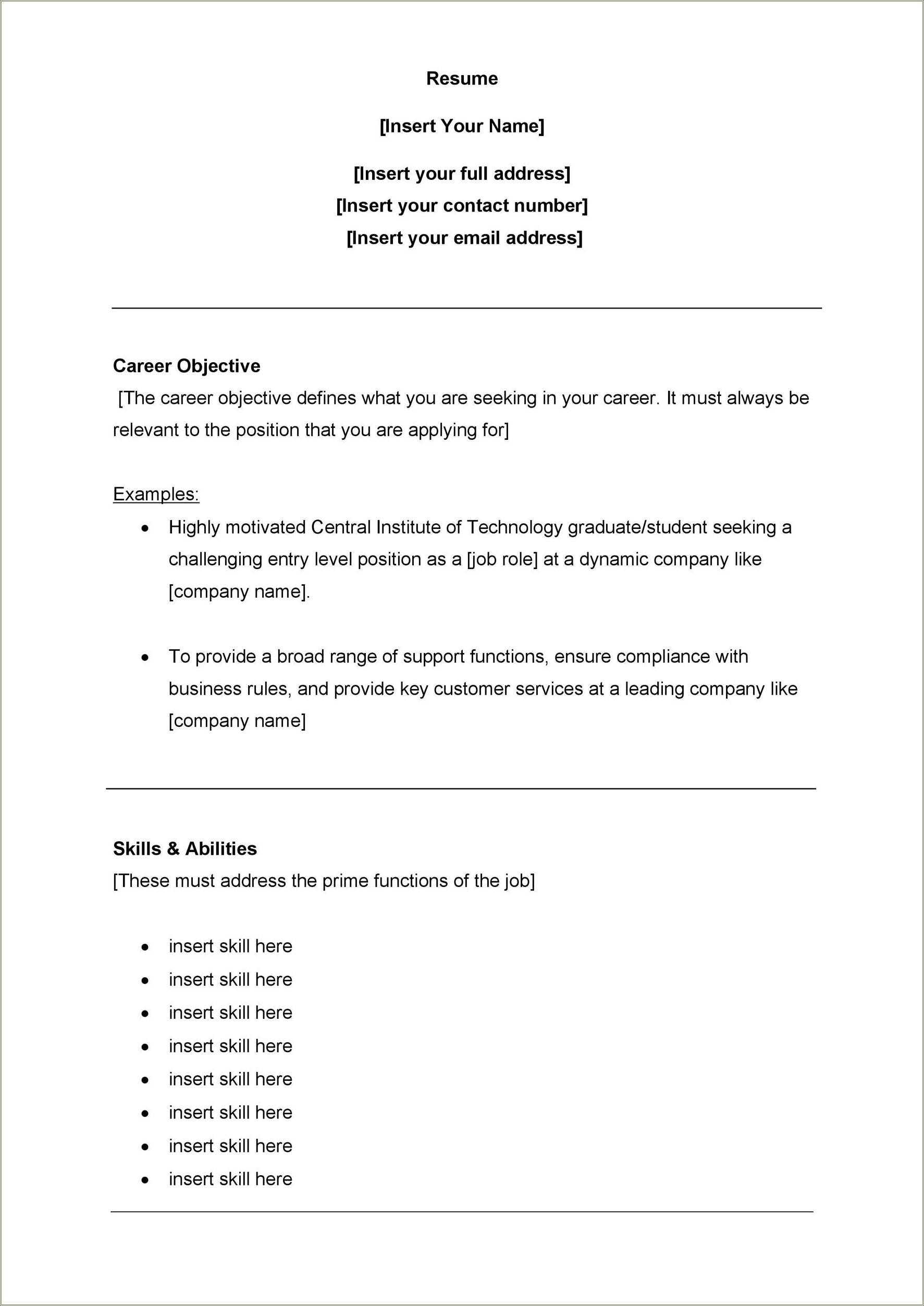 Examples Of Resume Objective For Customer Service