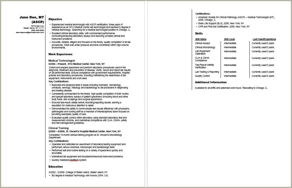 Examples Of Resume Objectives For Medical Technology Company