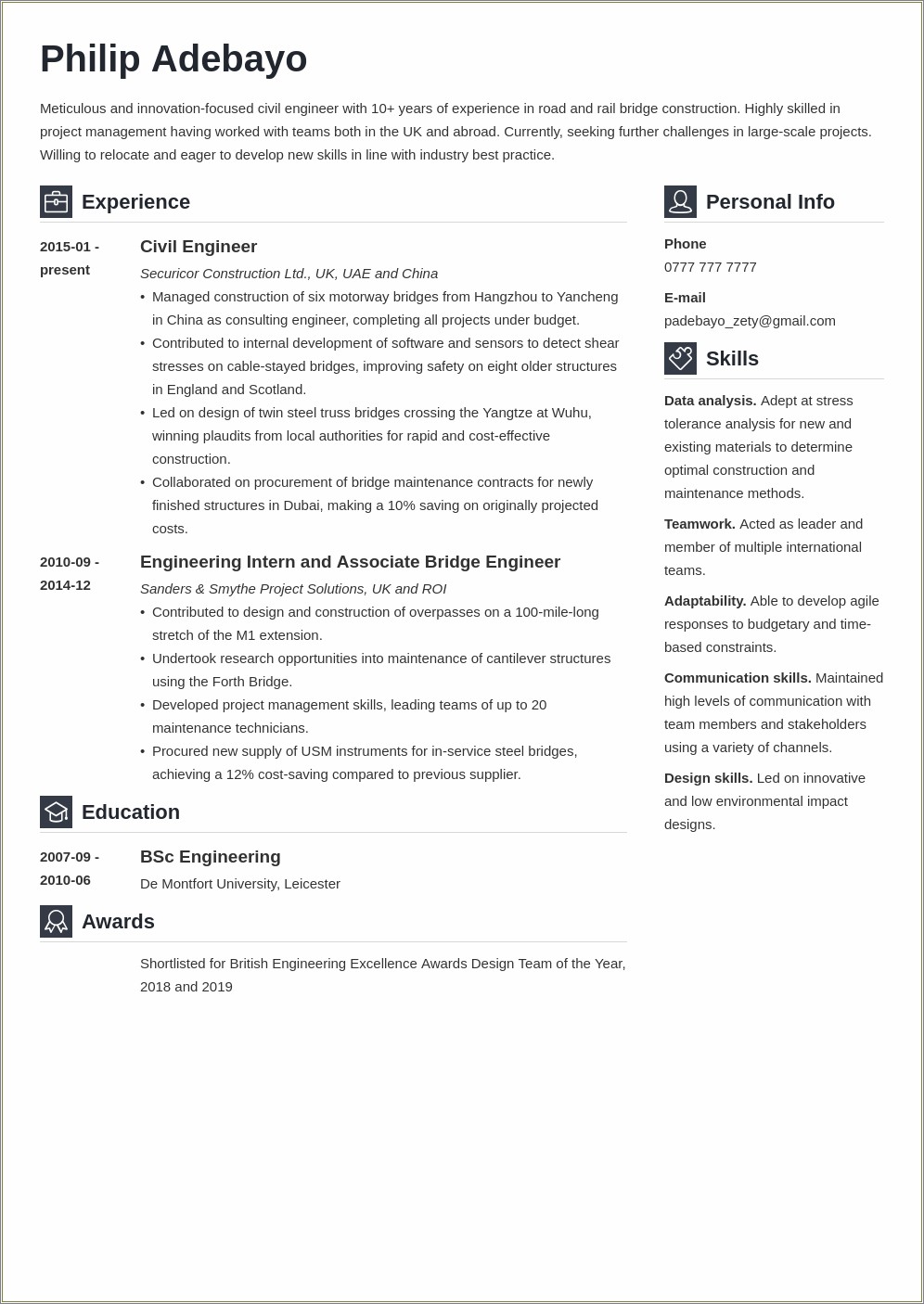 Examples Of Resume Personal Statements Engineering