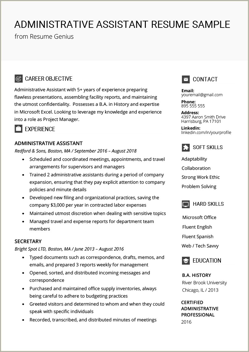 Examples Of Resume Summary For Administrative Assistant